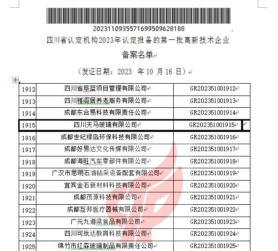 喜報！四川天馬玻璃有限公司再次被認定為國家級高新技術企業(yè)(圖2)